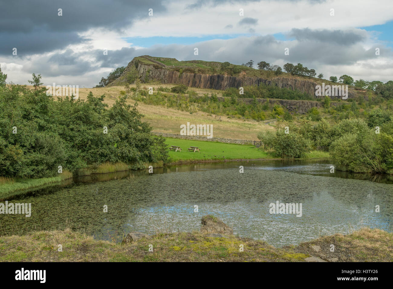 Hadrian's Wall and Walltown Quarry Lake, Northumberland, England Stock Photo Alamy