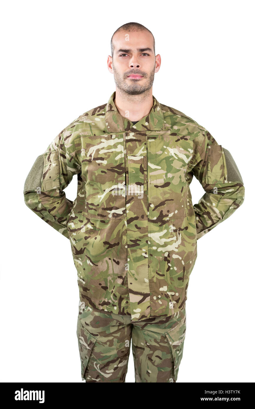 Soldier standing on white background Stock Photo - Alamy