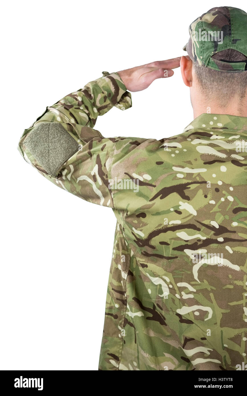 Rear view of soldier saluting Stock Photo - Alamy