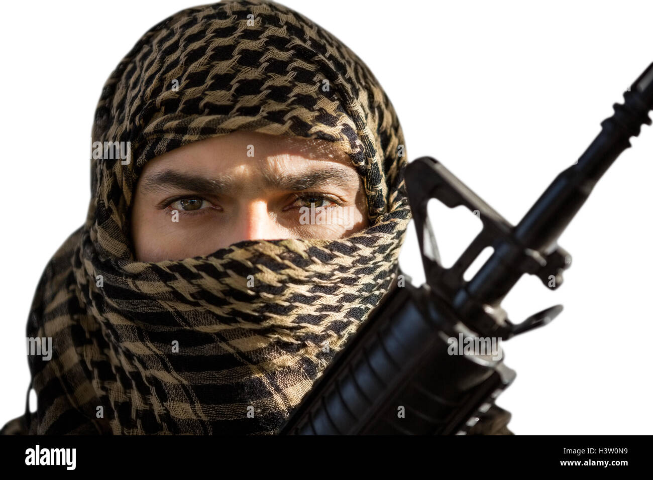 Portrait of soldier holding a rifle Stock Photo - Alamy