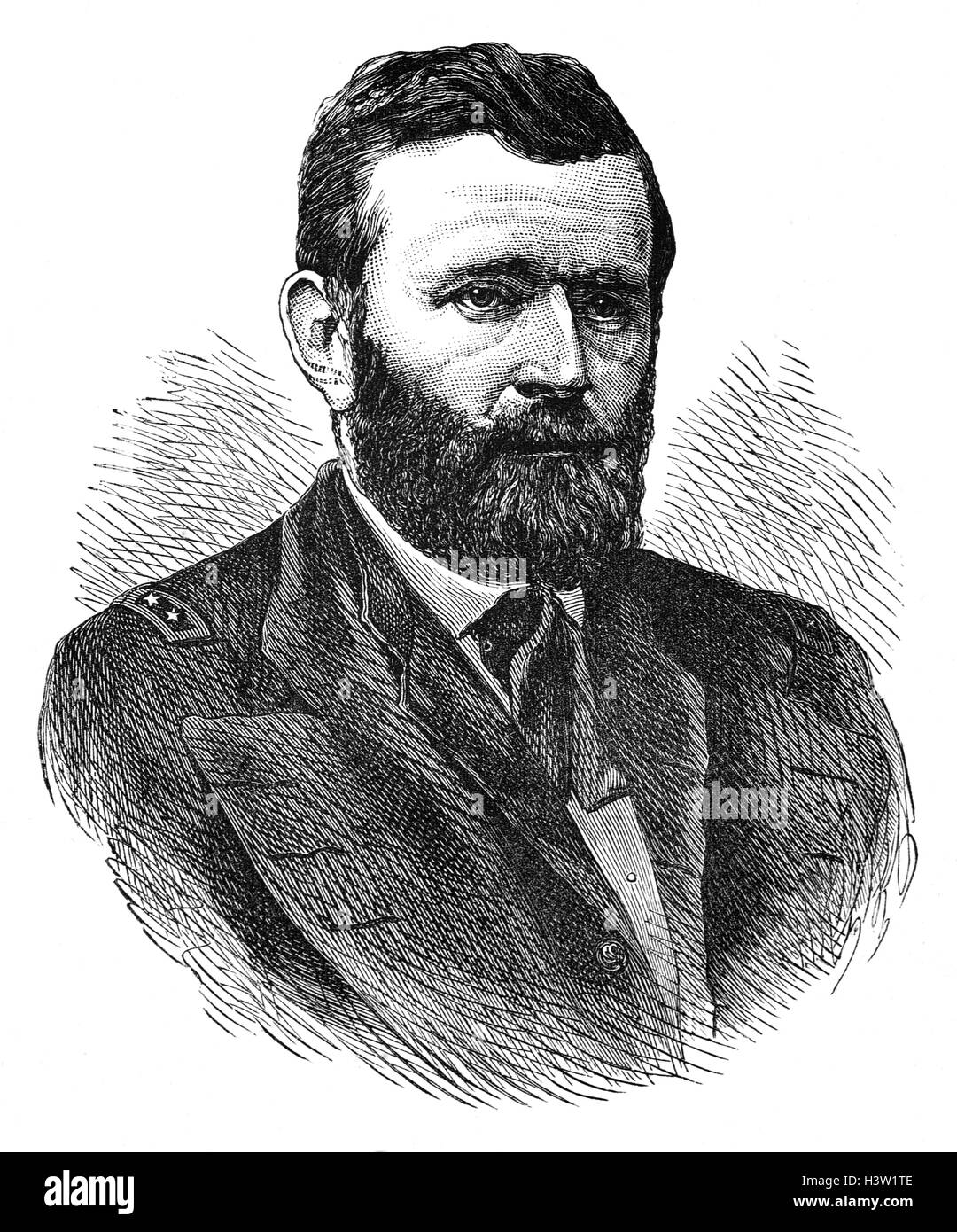 Ulysses S. Grant (1822 – 1885) was the 18th President of the United States (1869–77). As Commanding General of the United States Army, Grant worked closely with President Abraham Lincoln to lead the Union Army to victory over the Confederacy in the American Civil War. Stock Photo