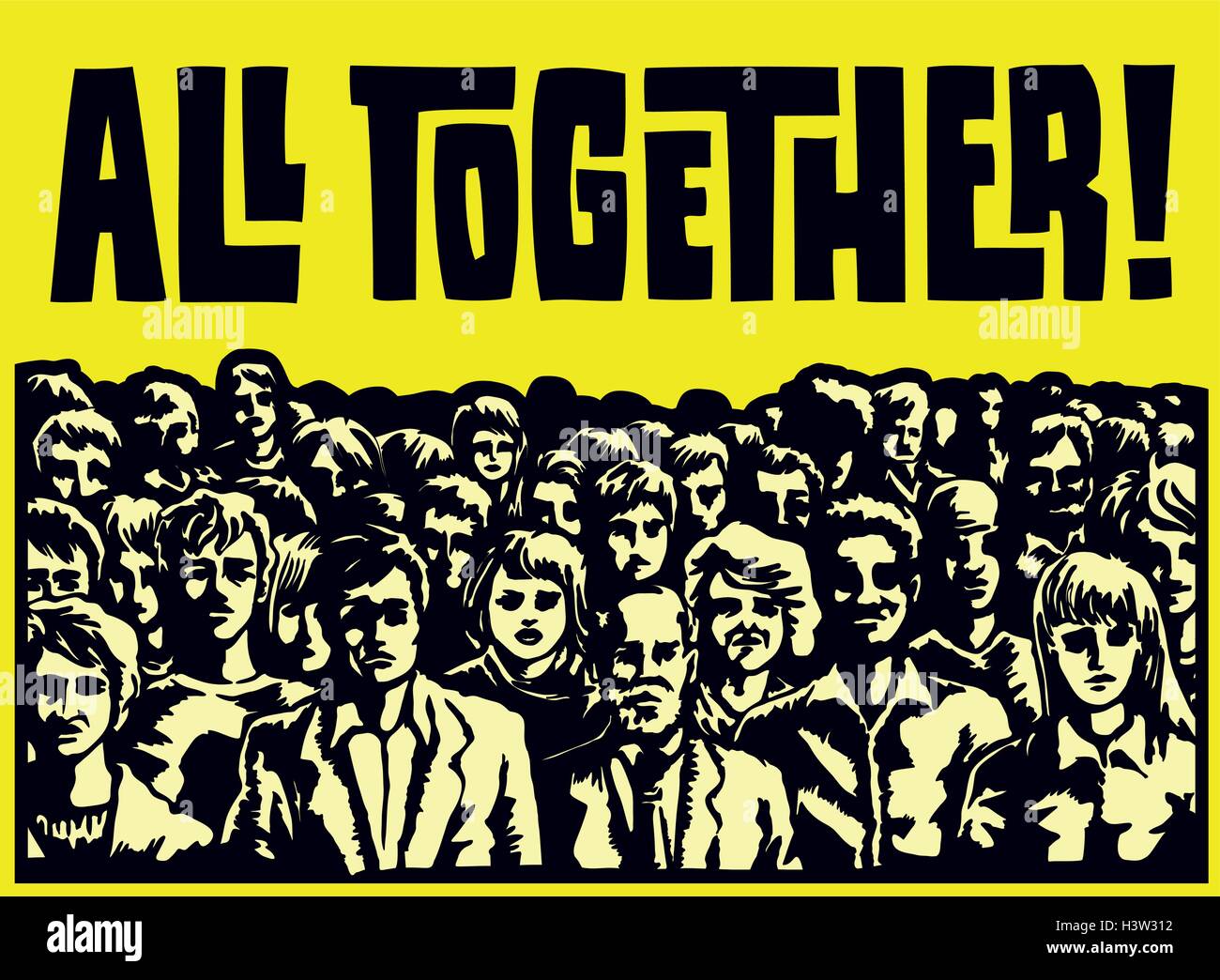 All together! Large group of people crowd gathering together to protest, claim justice or fight for common cause, class action, cooperation, teamwork Stock Vector