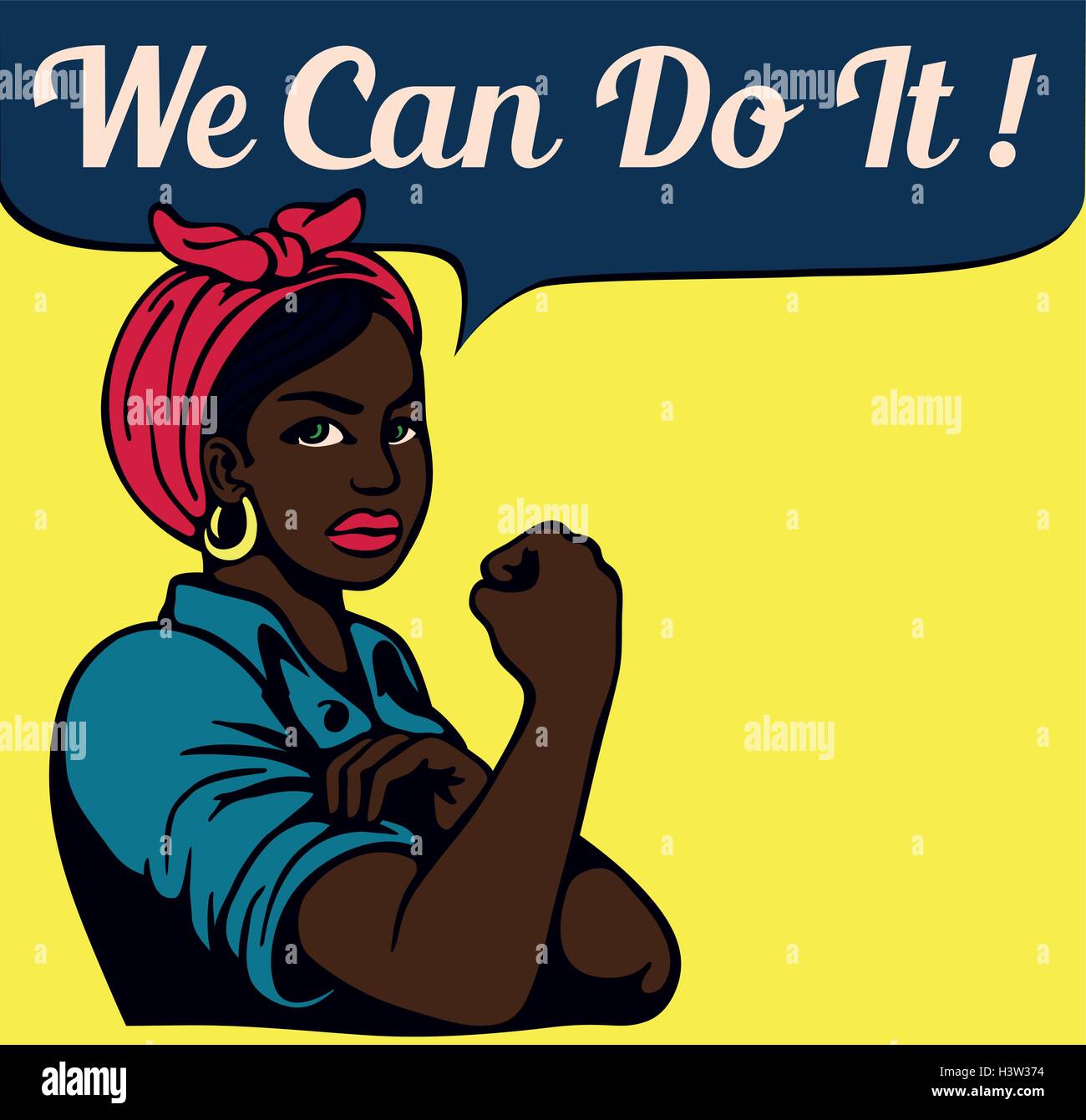 We can do it! Vintage Poster, black working woman rolling up her sleeves, black women's liberation, gender equality, black power Stock Vector