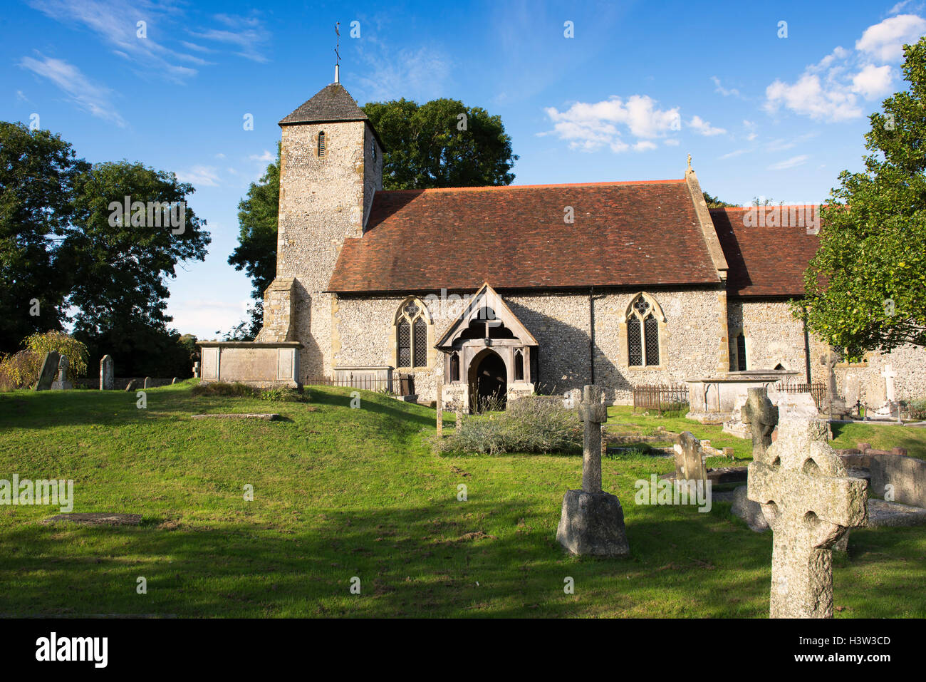 The C13th Church of St Pancras in the village of Kingston near Lewes on an autumn afternoon, East Sussex, England, UK Stock Photo