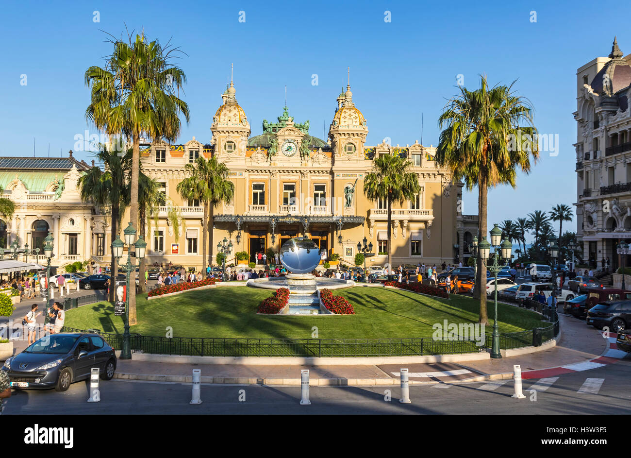 People gathering in front of the world famous Casino of Monte Carlo, Principality of Monaco Stock Photo