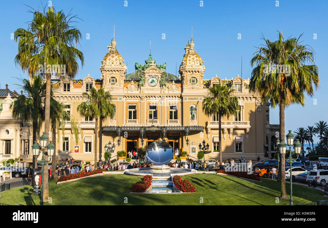 People gathering in front of the world famous Casino of Monte Carlo, Principality of Monaco Stock Photo