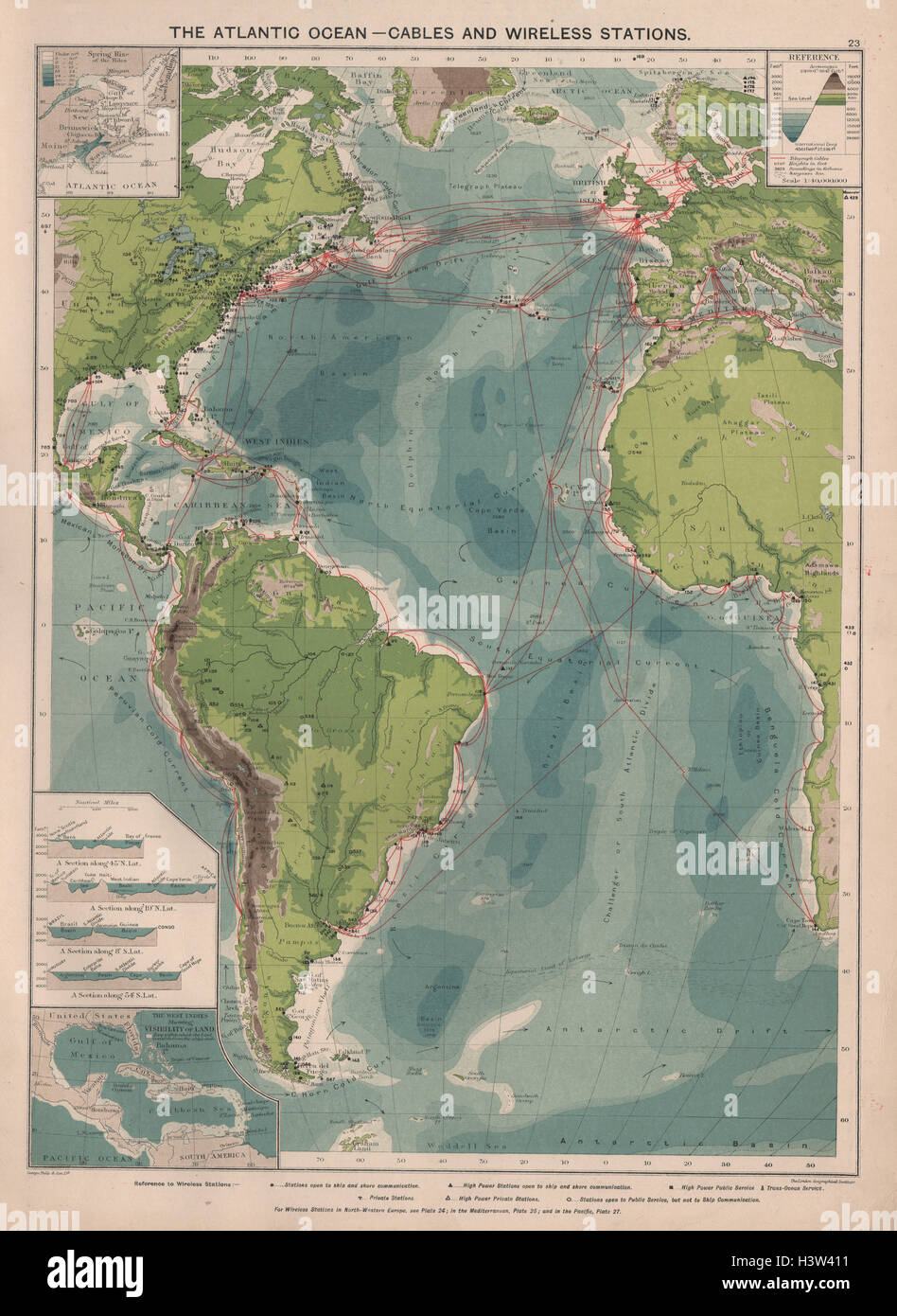 Atlantic Ocean. Cables & Wireless Stations. Land visibility. Sections ...