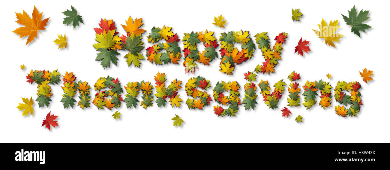 Happy thanksgiving autumn text on a white background as a fall harvest ...