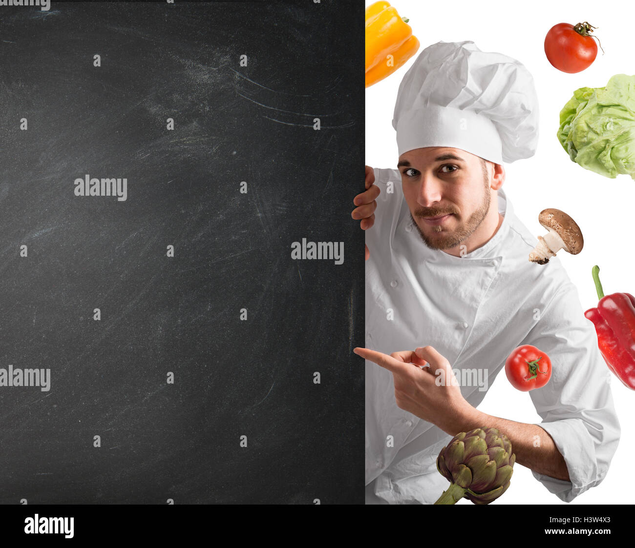 Chef with blackboard Stock Photo