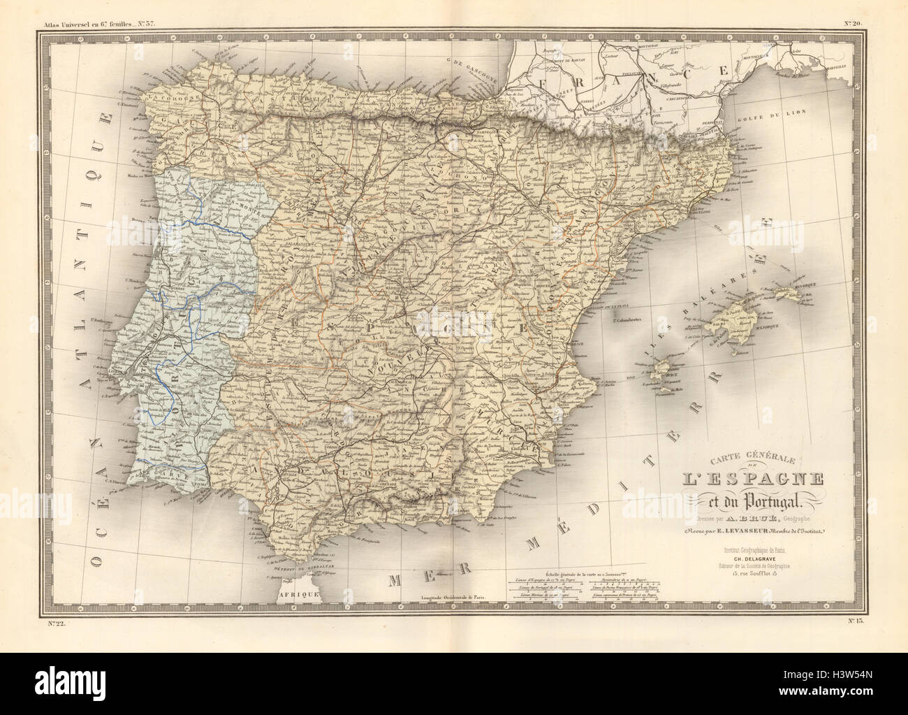 Carte Generale De L Espagne Et Du Portugal By Brue Iberia Spain C1875 Map Stock Photo Alamy