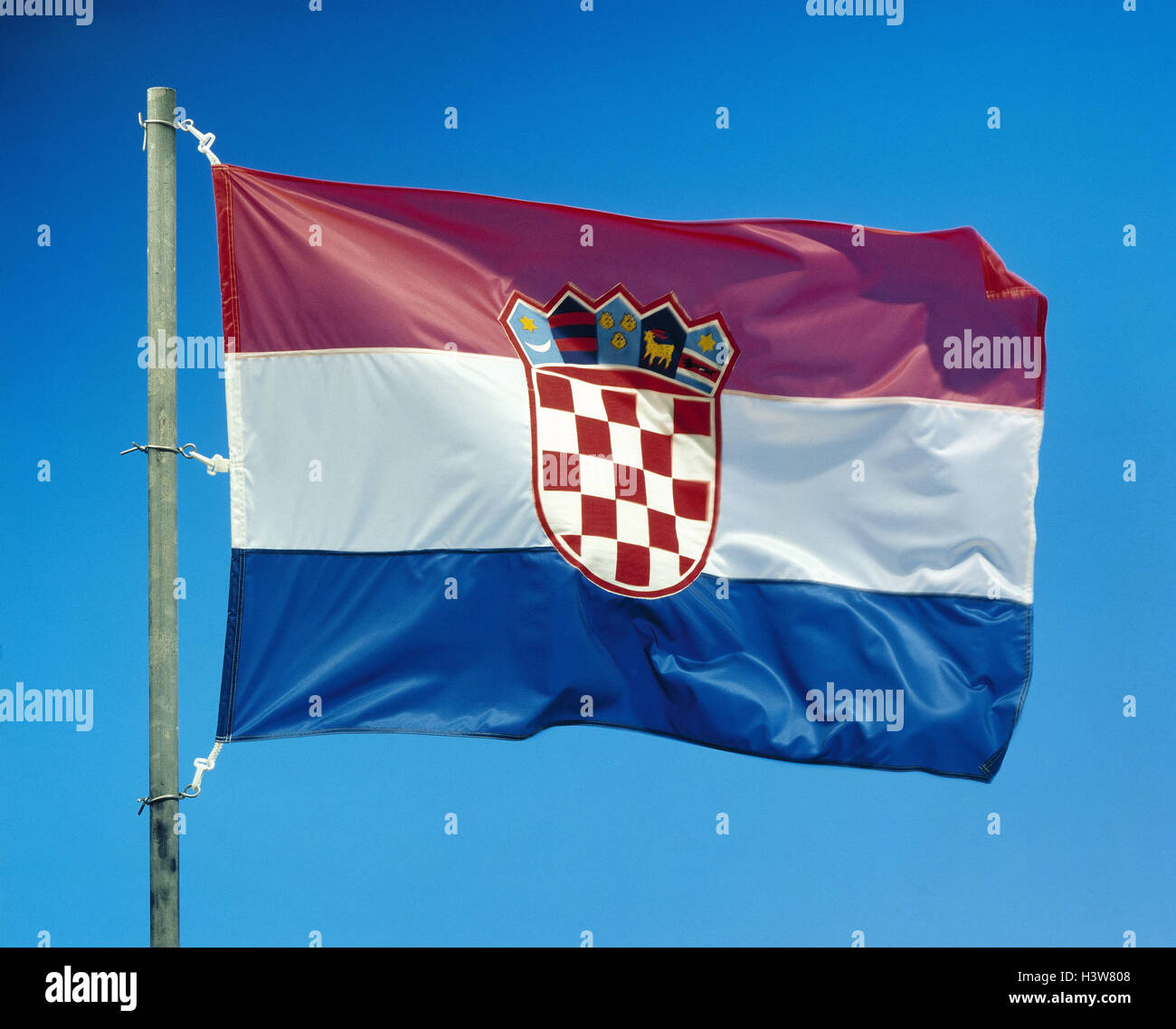 Flag, Croatia, Europe, Republika Hrvatska, flagpole, flagpole, national flag, flag, blow, wind, product photography, Still life Stock Photo