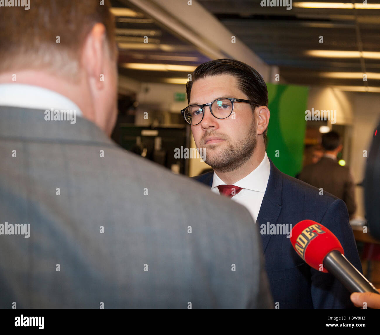 JIMMY ÅKESSON party leader Sweden Democrats on a debate on television Stock Photo