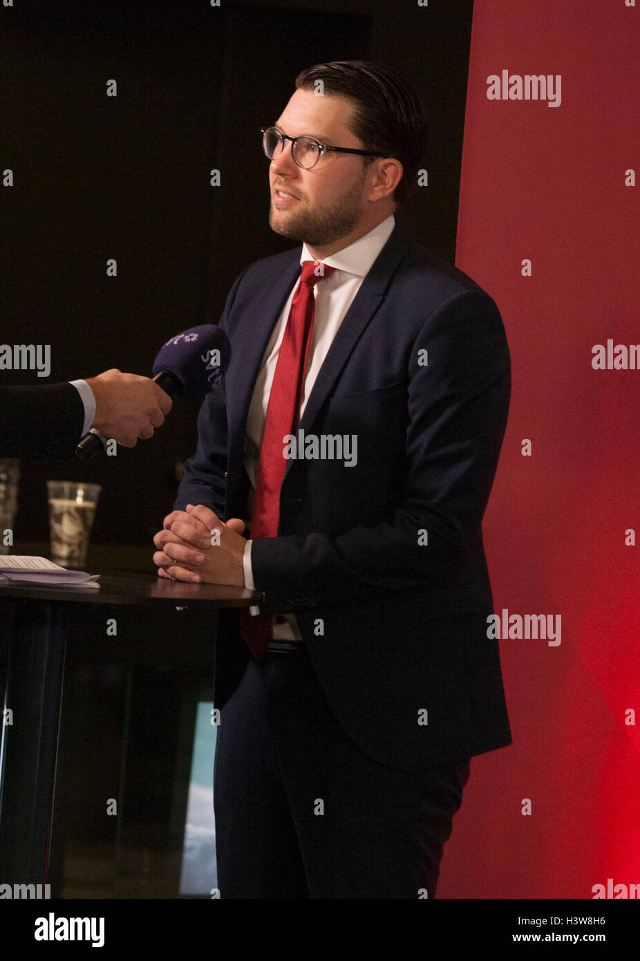 JIMMY ÃKESSON party leader Sweden Democrats on a debate on television Stock Photo