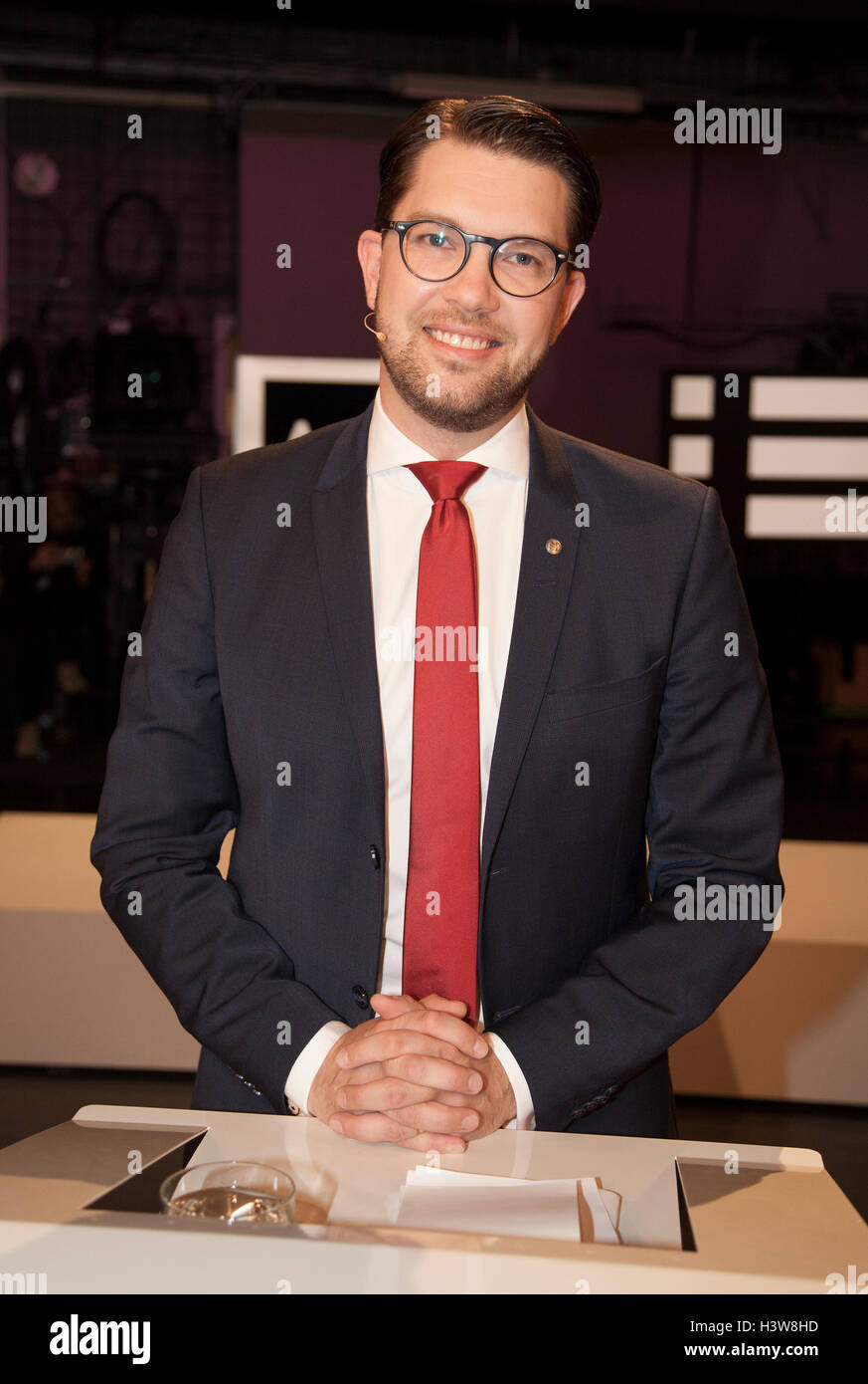 JIMMY ÅKESSON party leader Sweden Democrats on a debate on television Stock Photo