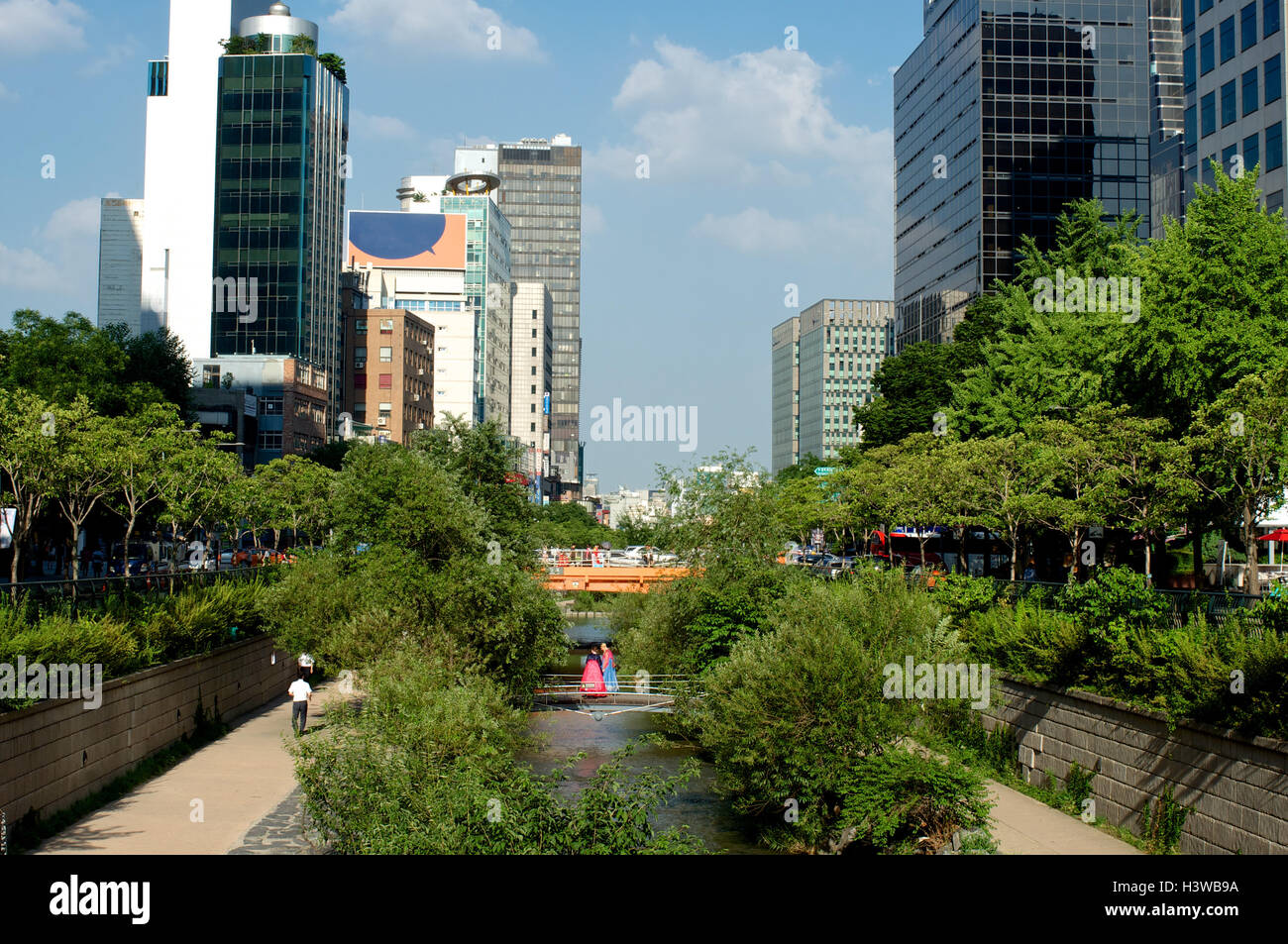Cheonggyecheon stream in Seoul, South Korea in summer Stock Photo