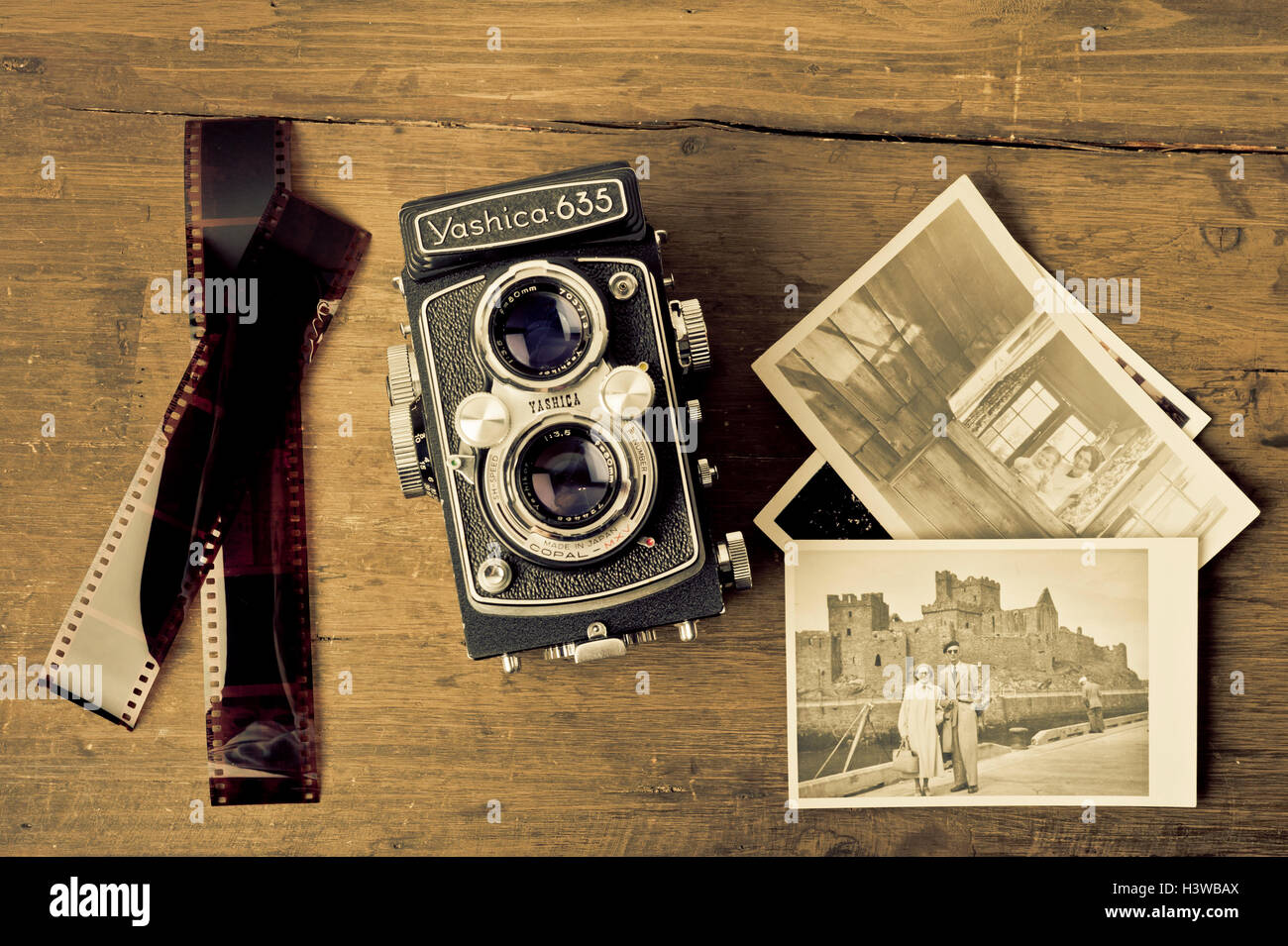 vintage Yashica camera and photographs Stock Photo
