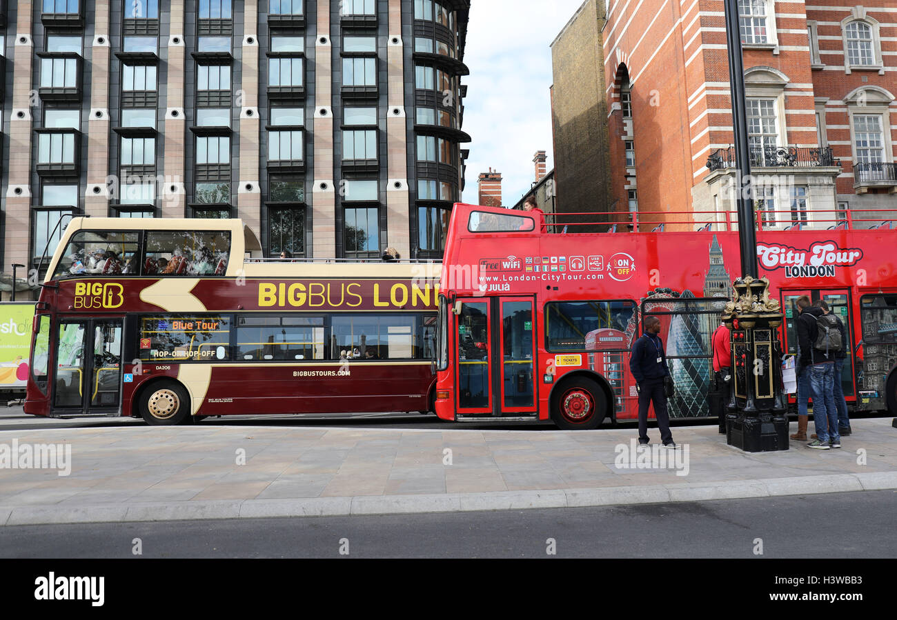 Tour bus hop on off tourist Westminster open top Stock Photo