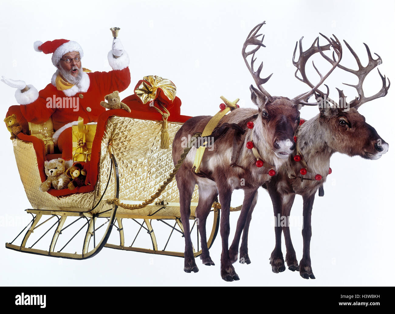 Pensioner's slides, Santa Claus, bell, gesture, studio, cut out, Christmas, Santa Claus, Santa, ring, yule tide, Christmas, presents Stock Photo