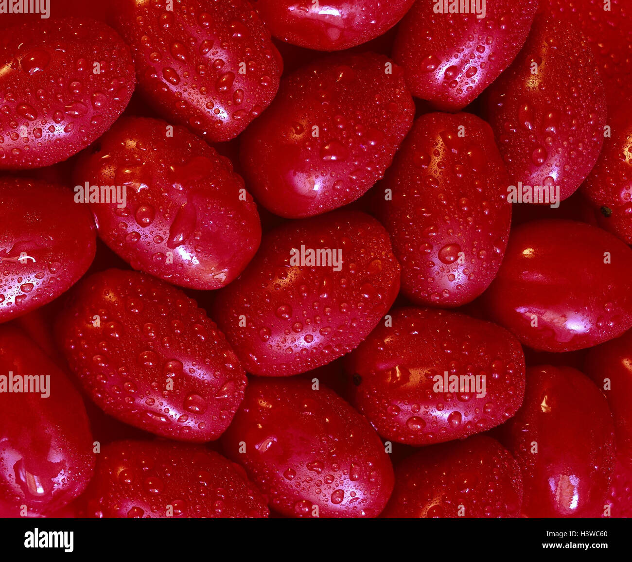 Egg tomatoes, wet, tomatoes, red, vegetables, solanum, paradise apple, Lycopersicon esculentum, drop water Stock Photo