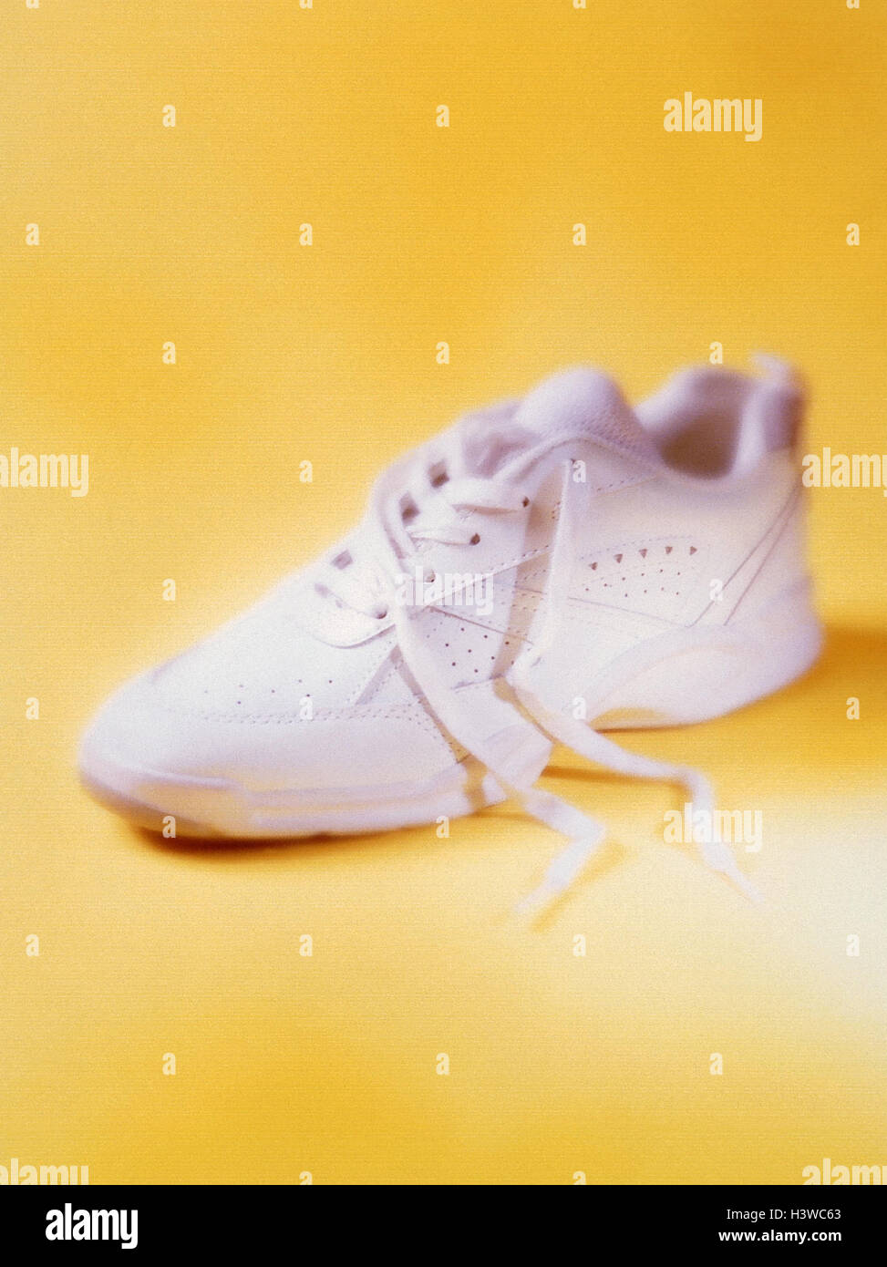 Sneaker, white, shoe, sports shoe, individually, anew, background, yellow, Schnürschuh, product photography, Still life Stock Photo