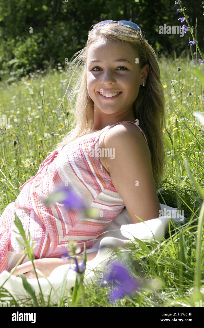 Flower Meadow Teenager S Girl Happy Half Portrait