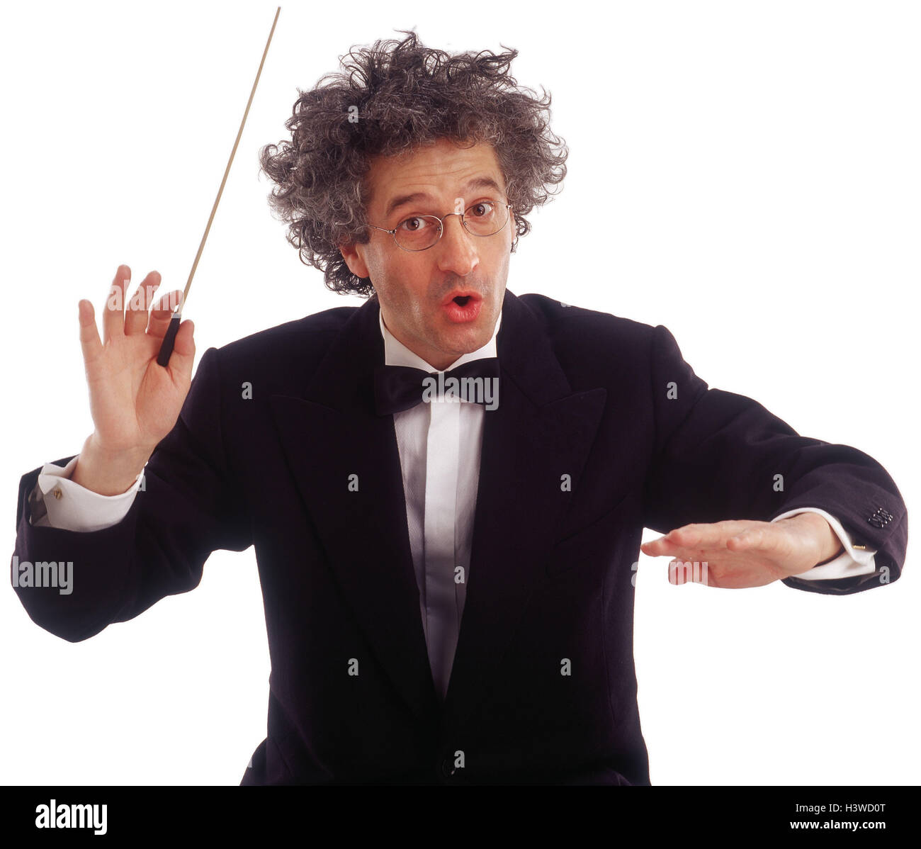 Conductor, half portrait, professions, studio, cut outs, conduct, man, middle old person, occupation, facial play, Stock Photo