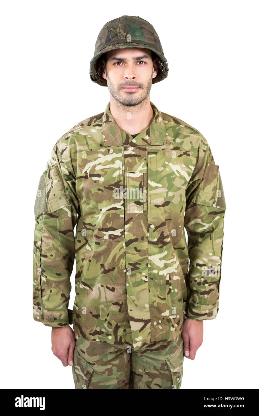 Soldier standing on white background Stock Photo - Alamy