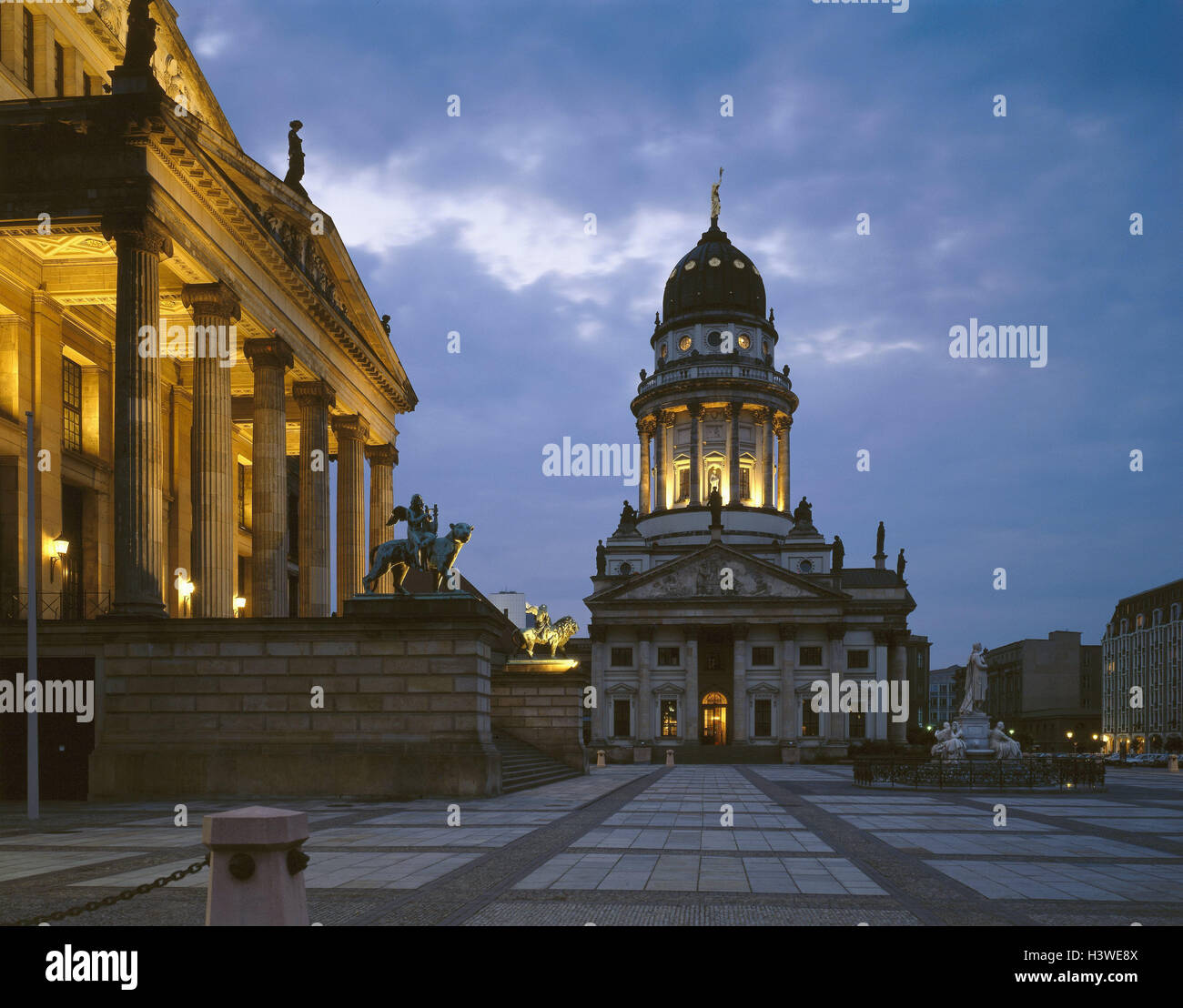 Germany, Berlin, gendarme's market, French cathedral, theatre, dusk capital, Berlin middle, space, place of interest, structures, building, in 1701-08, dome tower, culture, architecture, illuminateds, Stock Photo