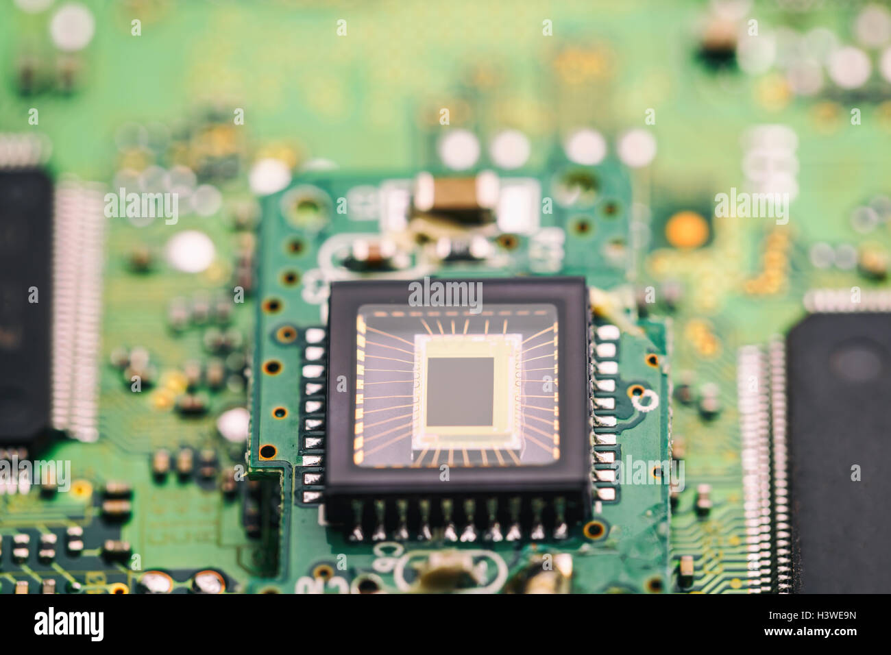 Electronic Circuit Microchip On Green Board Stock Photo Alamy