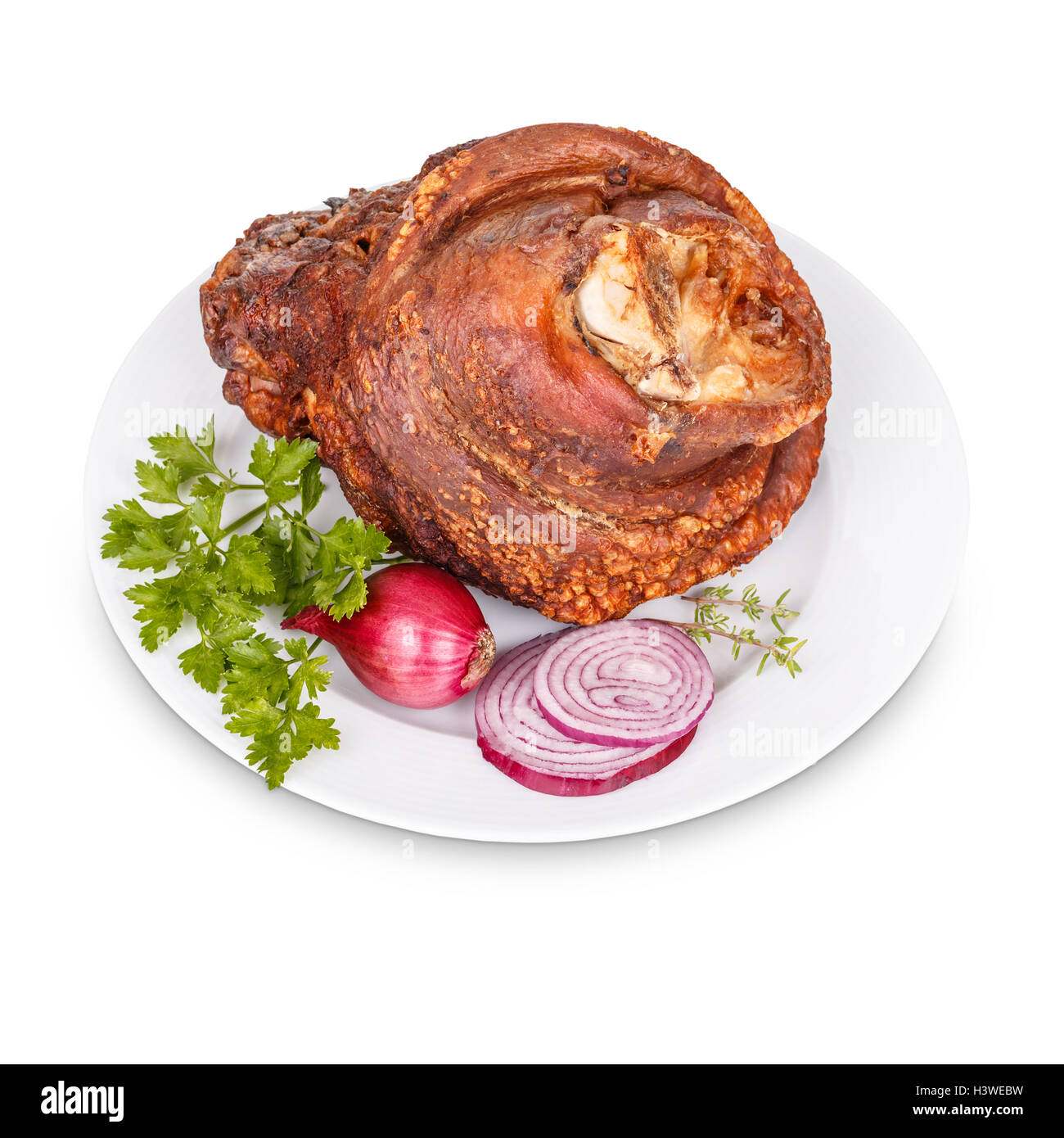 Smoked pork trotter with herbs and spices Stock Photo
