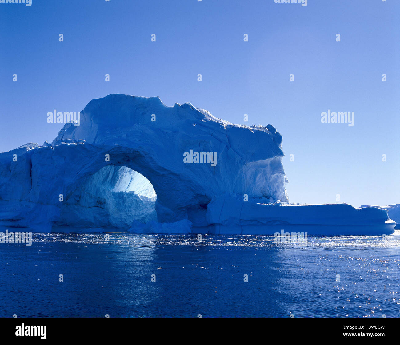 Greenland, close Ummannag, iceberg the Atlantic, Atlantic, sea, ocean, snow, cold, ice, formation, structure, archway, way through, Stock Photo
