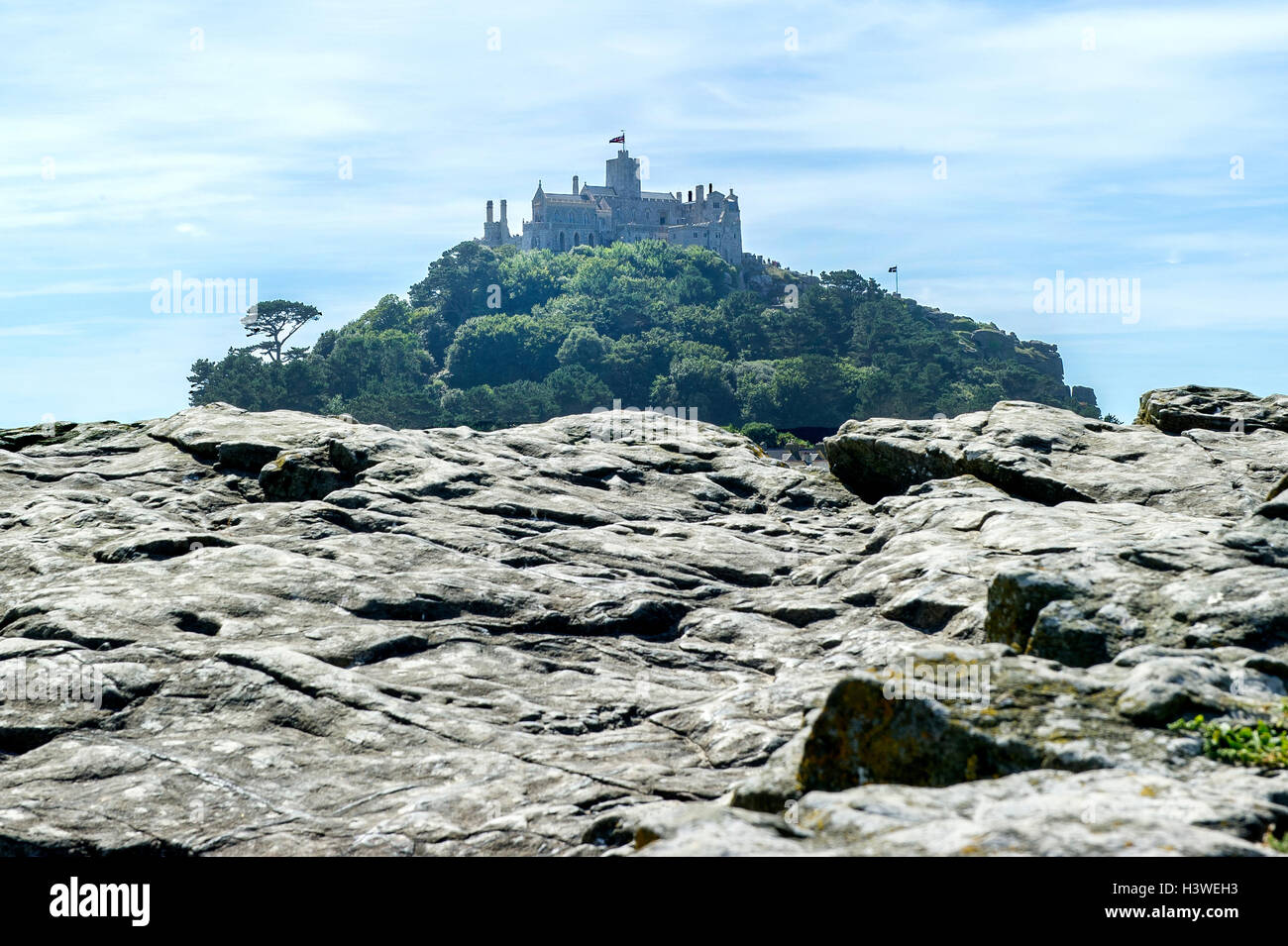 Mont St Michel, Normandy, France viewed from Marazion, Cornwall, England, UK Stock Photo