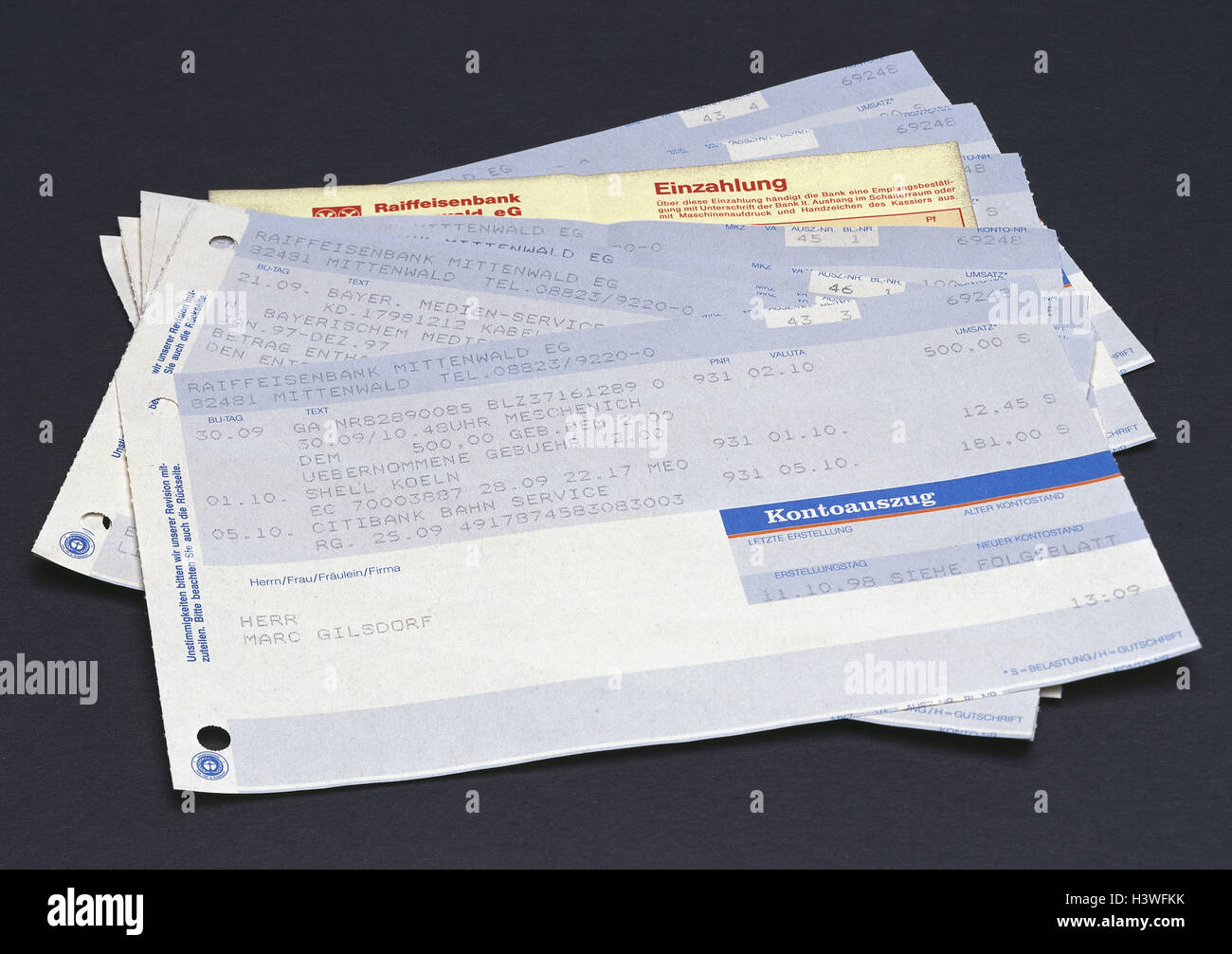 Bank statements, bank statement, bank statement, bank, banking transactions, voucher, credit balance, finances, product photography, Still life, banking secrecy, account monitoring, disclosure, obligation to information, 'of glass knowledge', Stock Photo