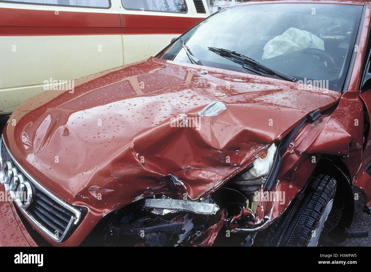 Traffic accident, car, red, front damage, detail, Audi Traffic