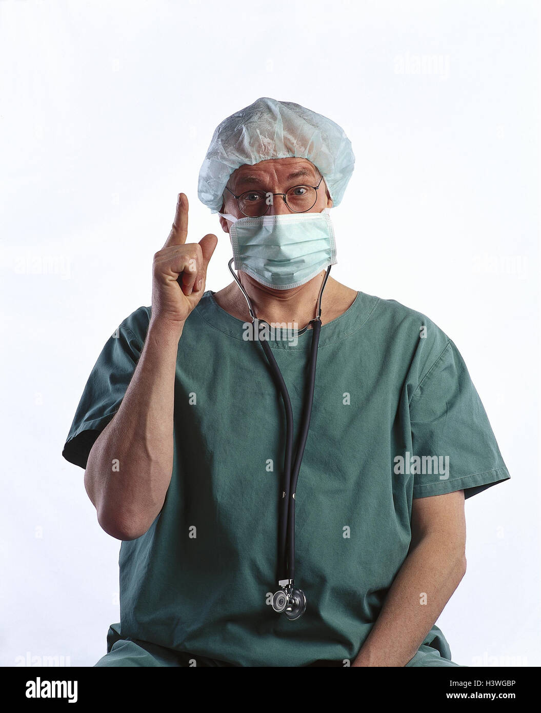 Op. doctor, gesture, warning, half portrait, doctor, surgeon