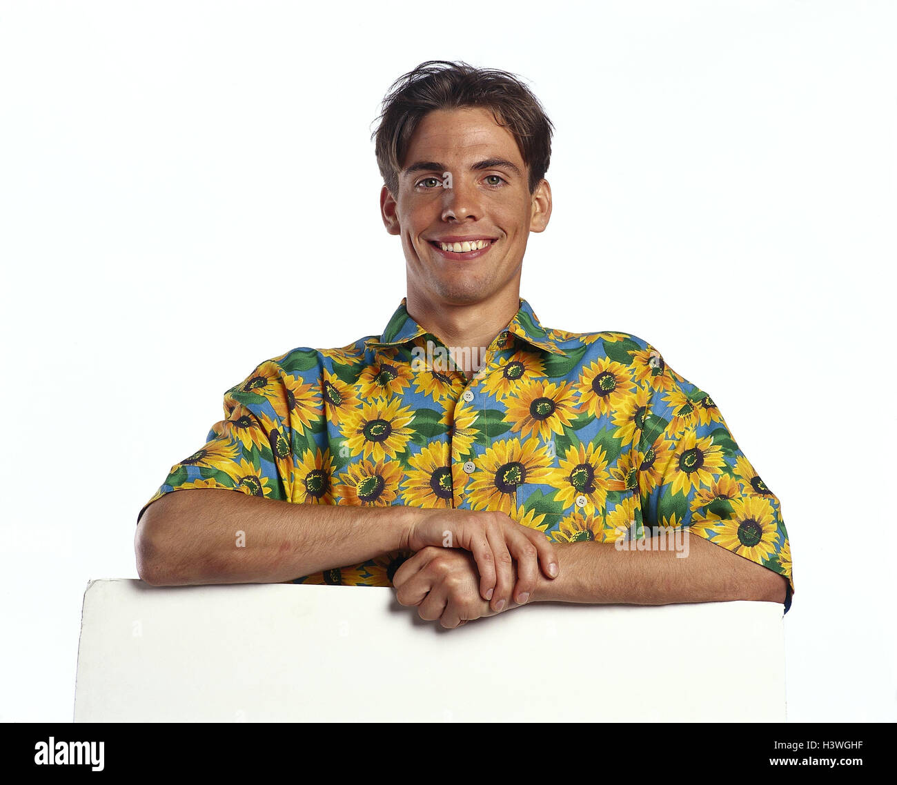 Man, young, flower shirt, portrait, studio mb 113 A6 Stock Photo