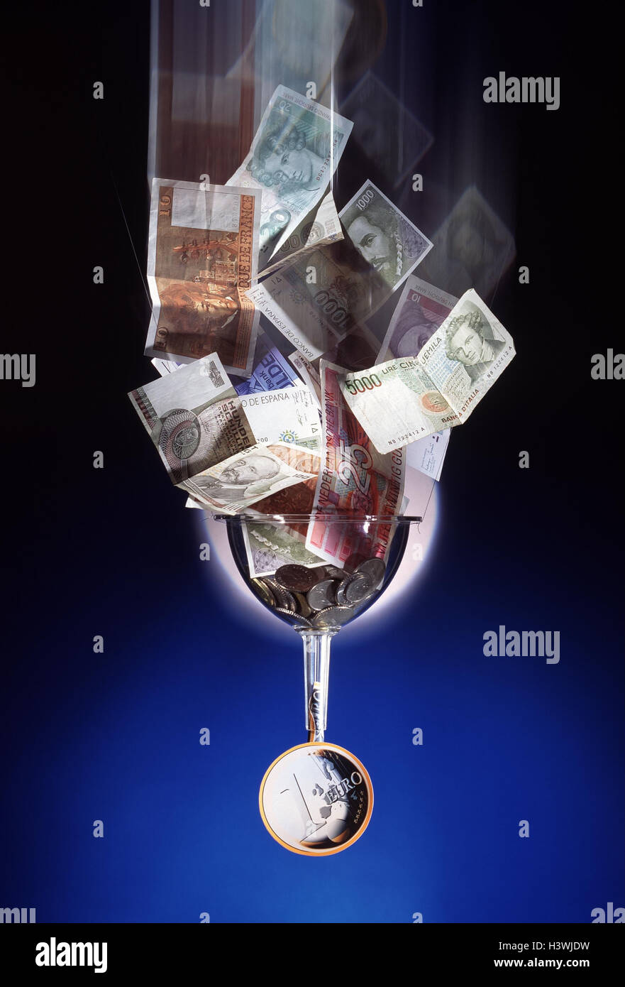 Icon, changeover, currency, Europe monetary union, money, funnel, euro, single currency, the European Union, currency, coin, financial market, exchange, currency exchange, currencies, Uniformly, studio, Still life, Composing, Stock Photo