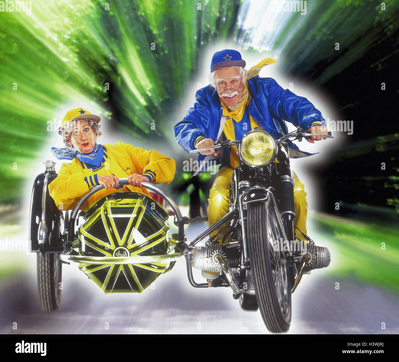 Senior couple, motorcycle, side car, go, joy, speed Senior, senior