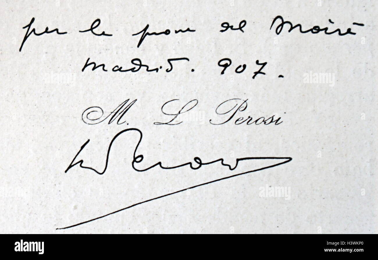 Autograph of Lorenzo Perosi (1872-1956) an Italian composer of sacred music and member of the Giovane Scuola. Dated 20th Century Stock Photo