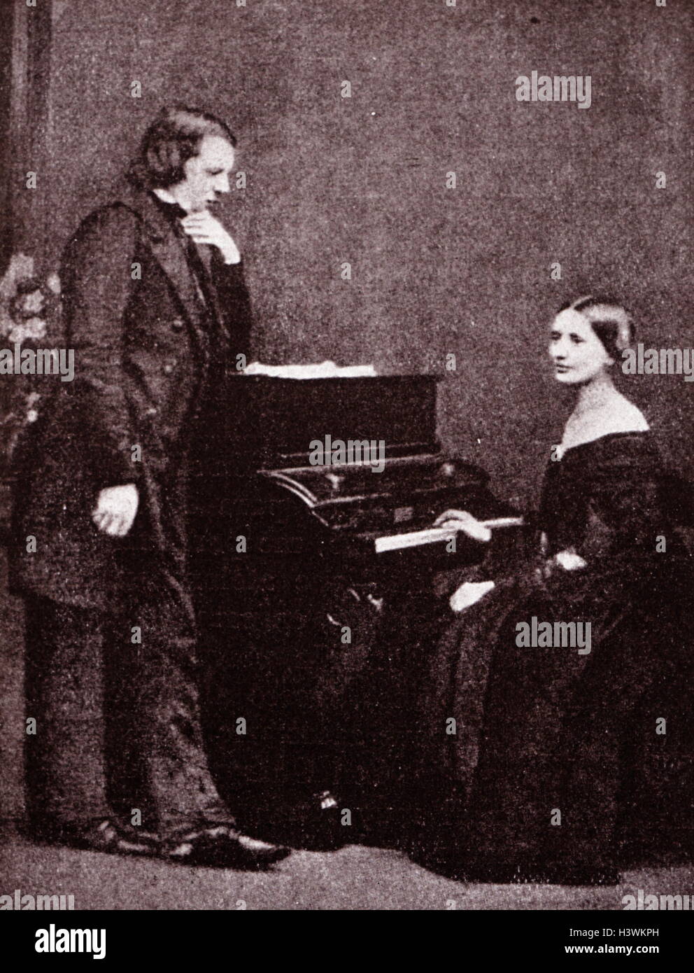 Portrait of composer Robert Schumann (1810-1856) and his wife, musician, Clara Schumann (1819-1896). Dated 19th Century Stock Photo