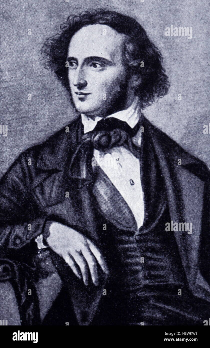 Portrait of Felix Mendelssohn (1809-1847) a German composer, pianist, organist and conductor of the early Romantic period. Dated 19th Century Stock Photo
