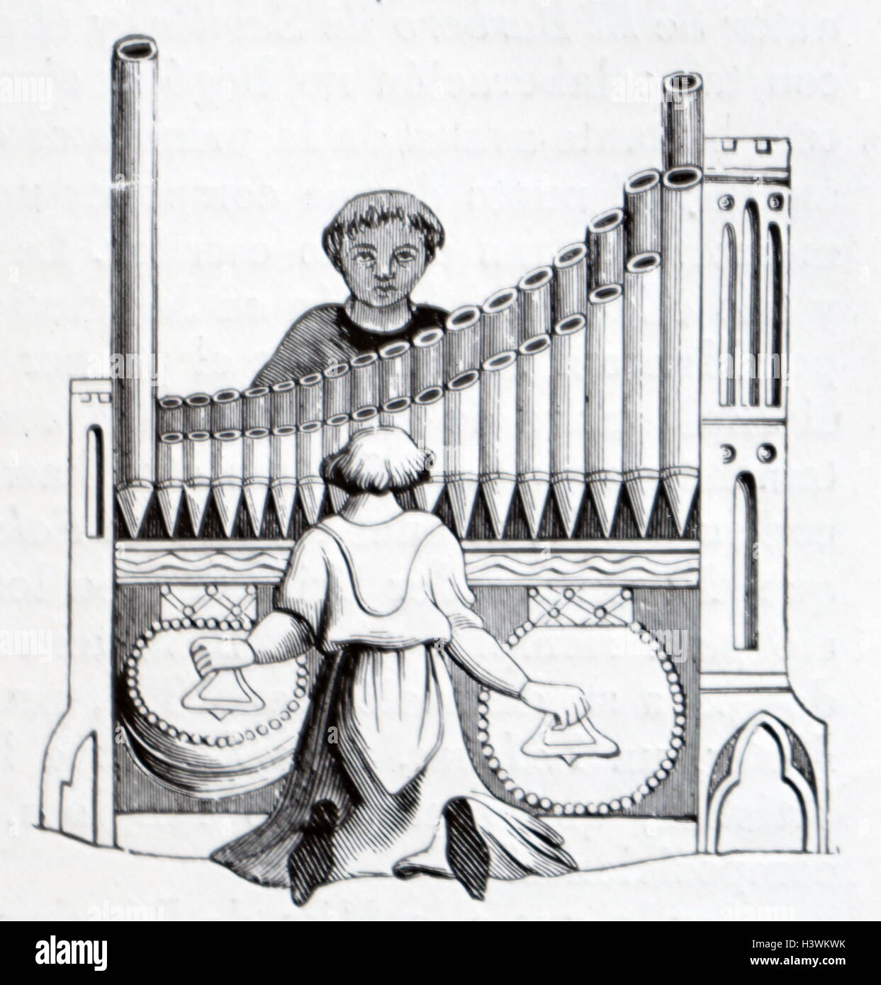 Line drawing of a portable organ. Dated 14th Century Stock Photo
