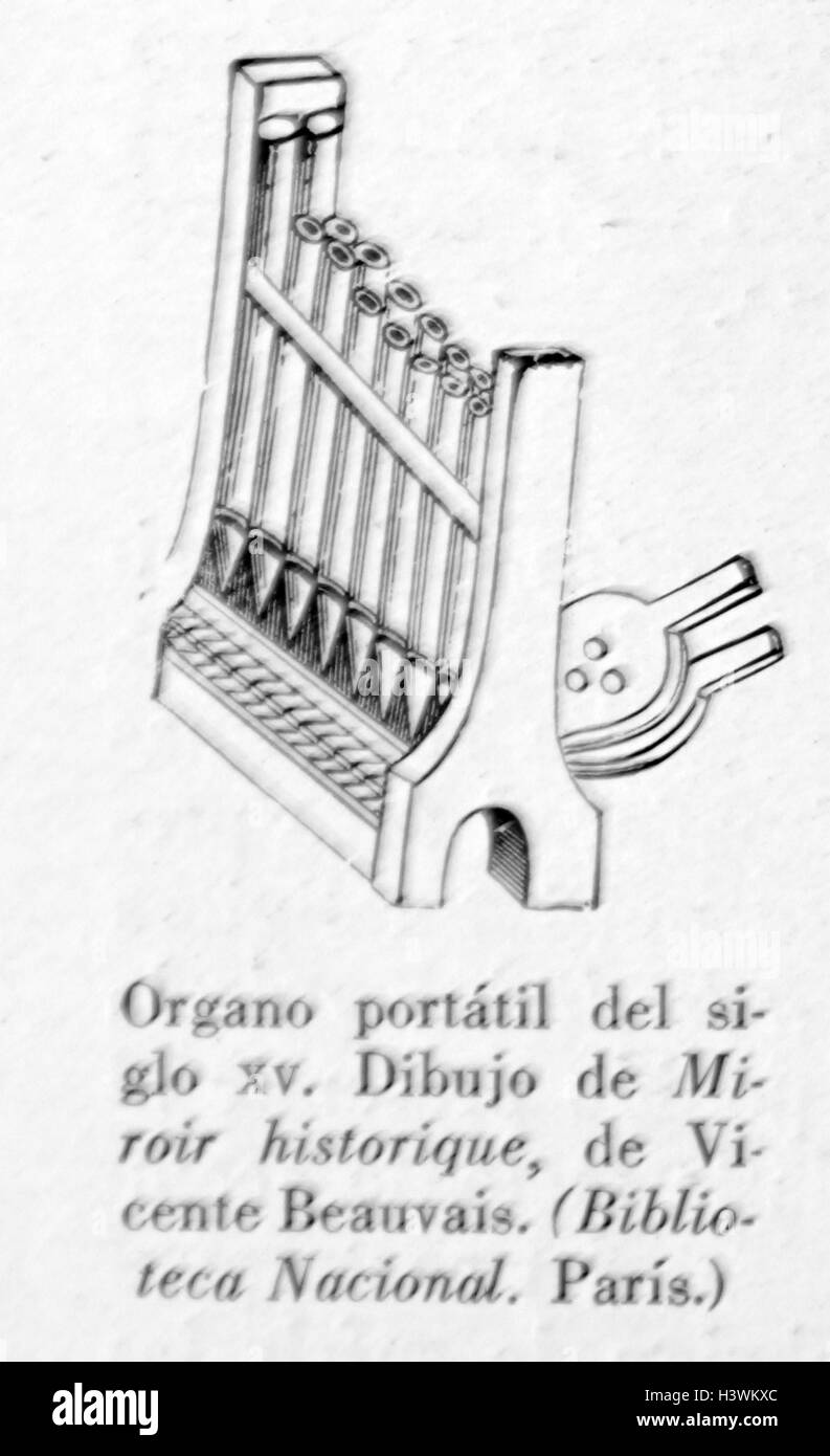 Line drawing of a portable organ. Dated 15th Century Stock Photo