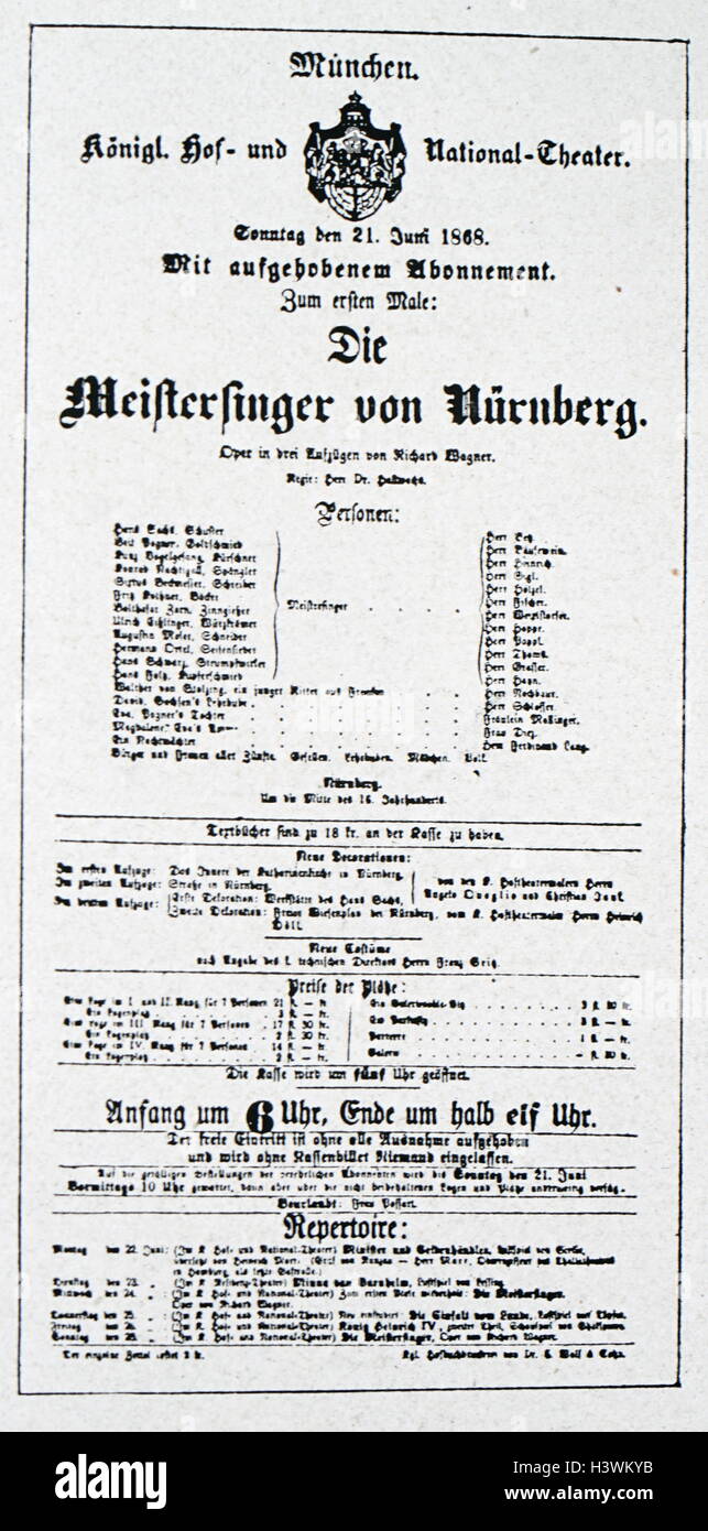 Programme for the Opera Tristan und Isolde by Richard Wagner (1813-1883) a German composer, theatre director, polemicist, and conductor. Dated 19th Century Stock Photo