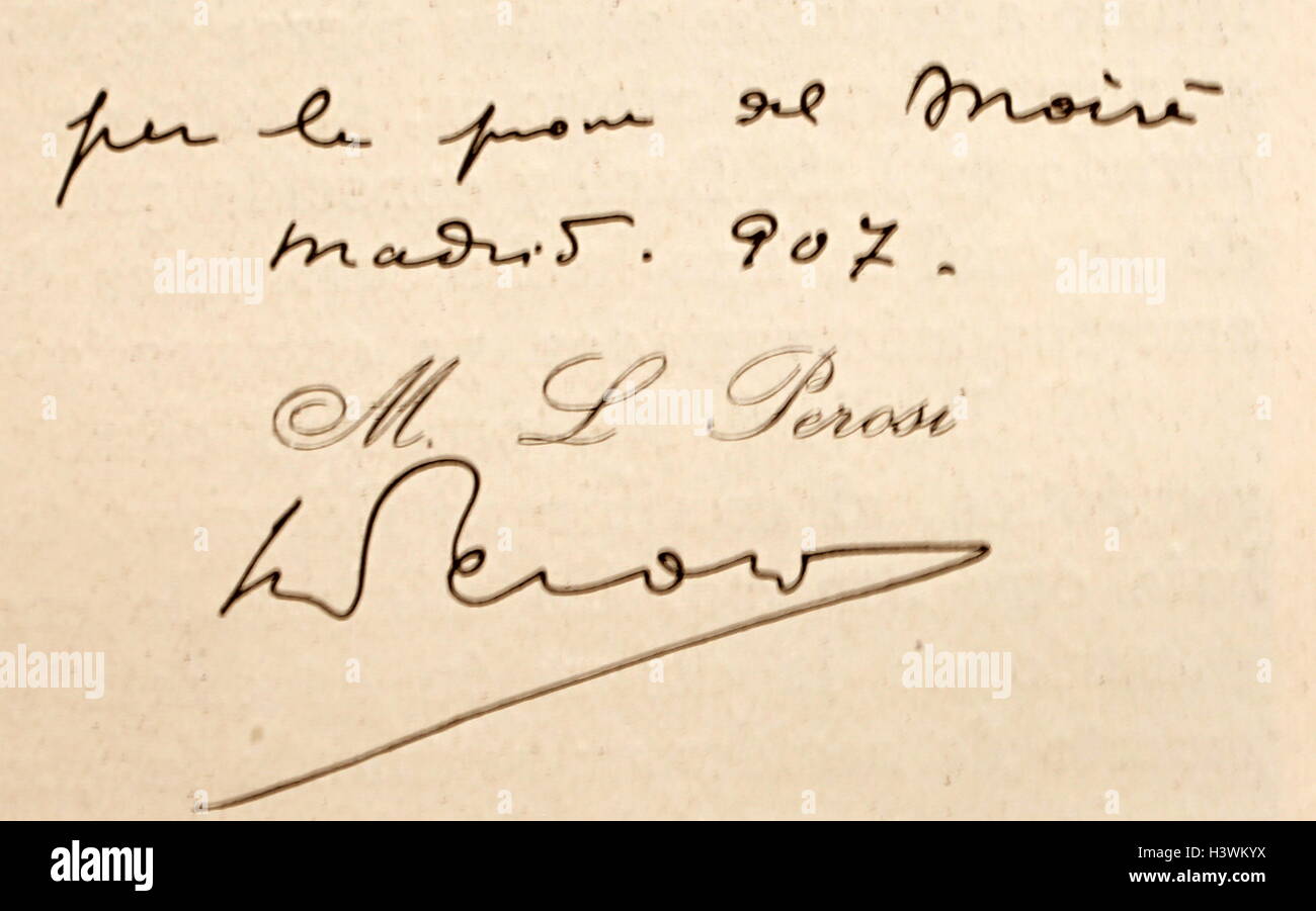 Autograph of Lorenzo Perosi (1872-1956) an Italian composer of sacred music and member of the Giovane Scuola. Dated 20th Century Stock Photo