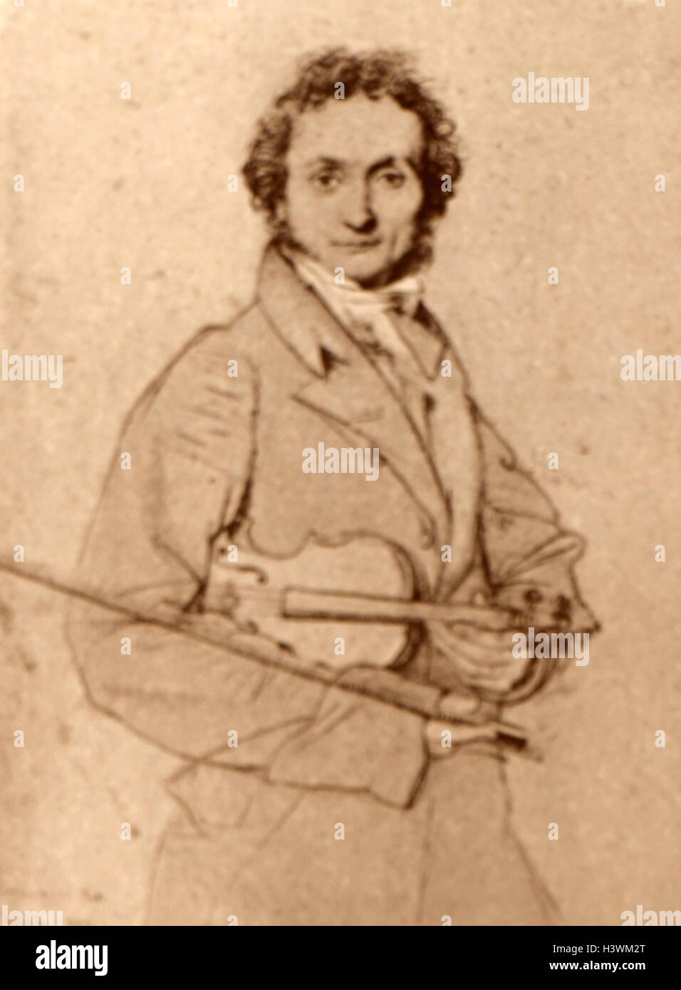 Sketch of Niccolò Paganini (1782-1840) an Italian violinist, violist, guitarist and composer. Dated 19th Century Stock Photo