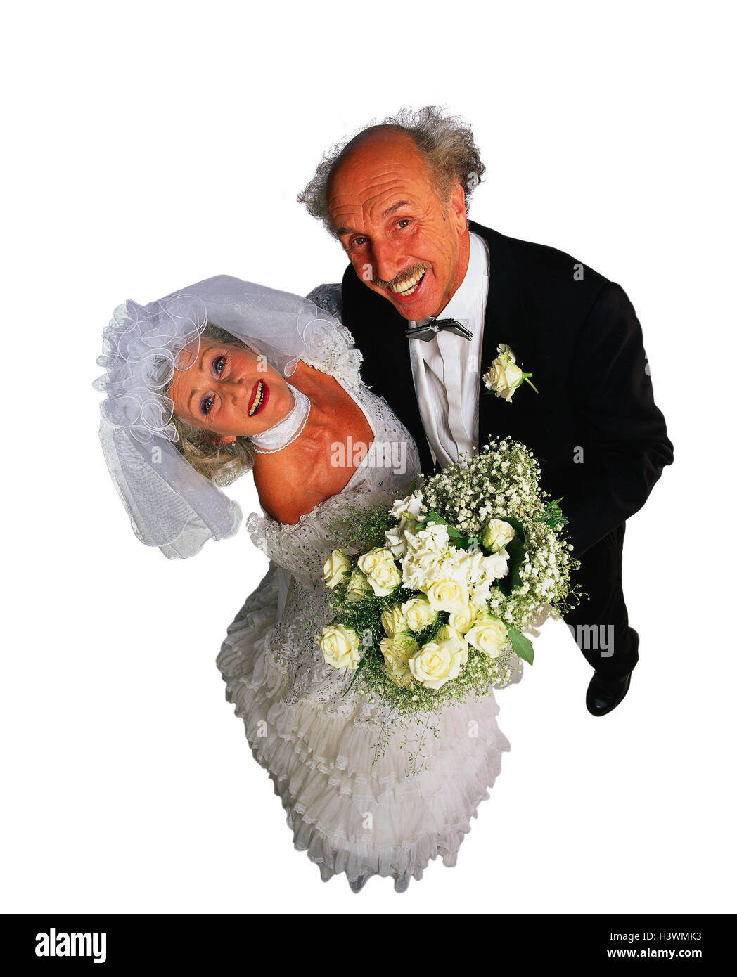 Bride And Groom Senior Citizens Stand Joy Laugh From Above