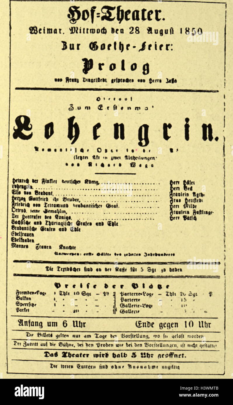 Details from the Lohengrin opera by Richard Wagner (1813-1883) a German composer, theatre director, polemicist, and conductor (1837-1930) Dated 19th Century Stock Photo