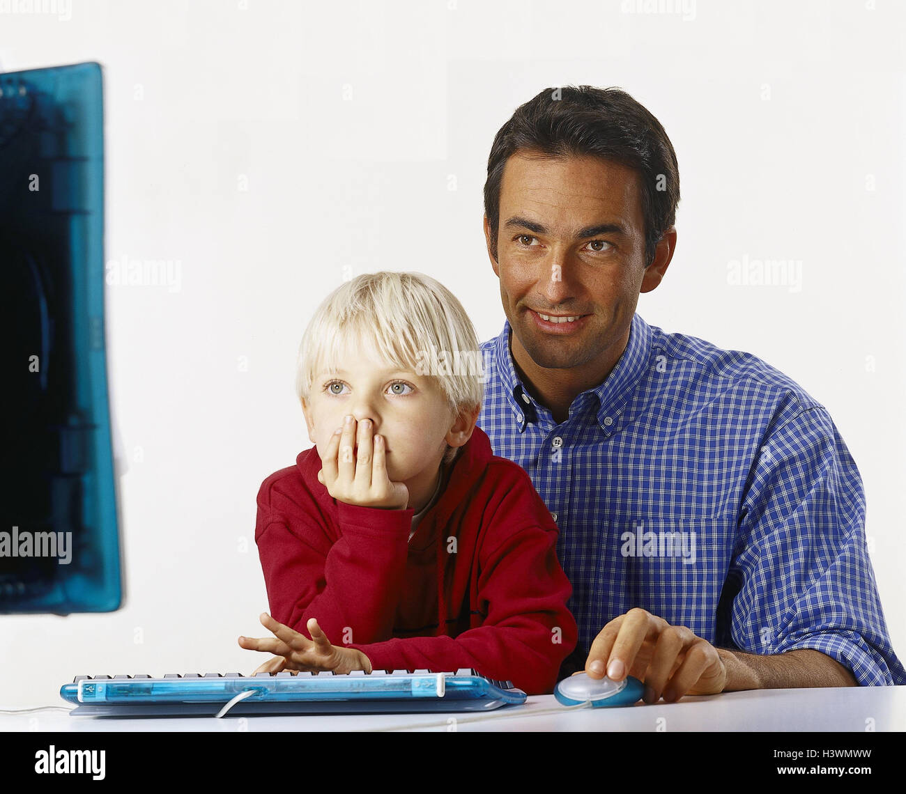 Father, son, computer, gesture, detail, Families, man, child, boy, concentration, voltage, enthusiasm, attention, learn, education, play, Stock Photo