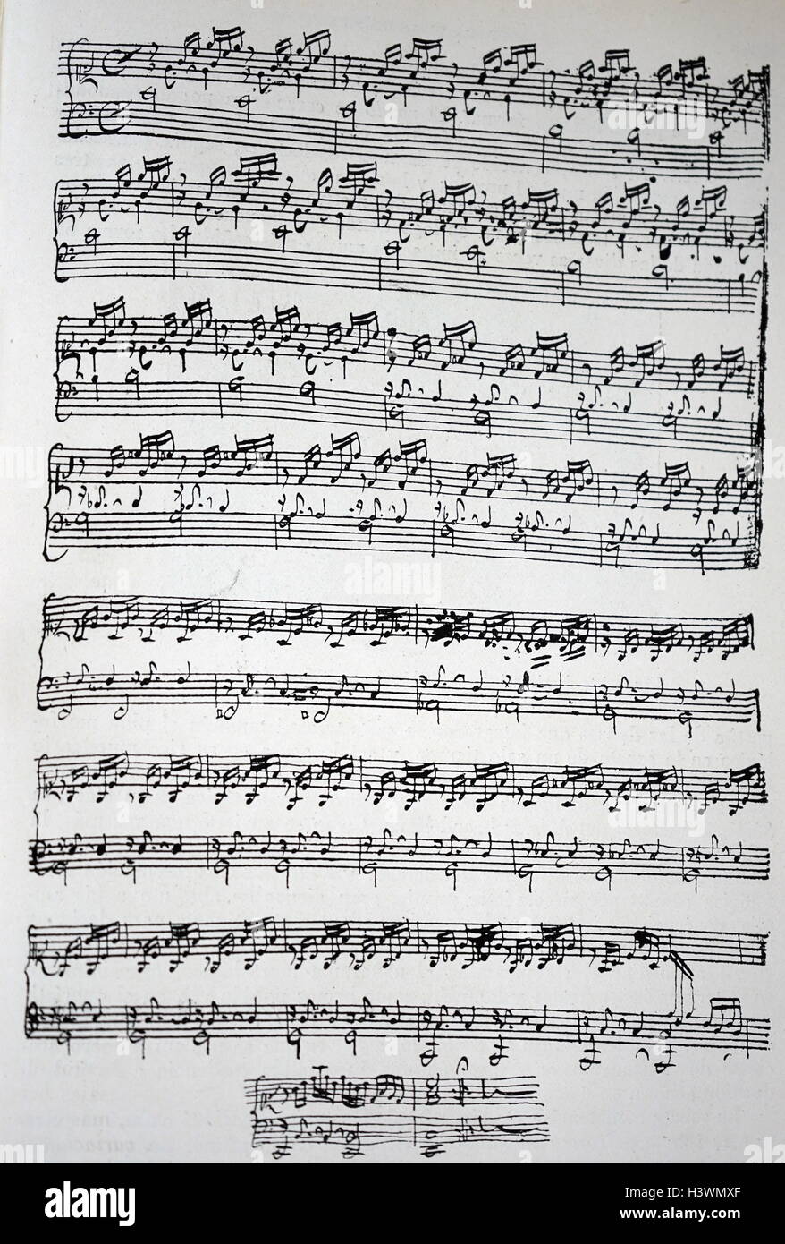 Sheet music by Johann Sebastian Bach (1685-1750) a German composer and musician of the Baroque period. Dated 18th Century Stock Photo